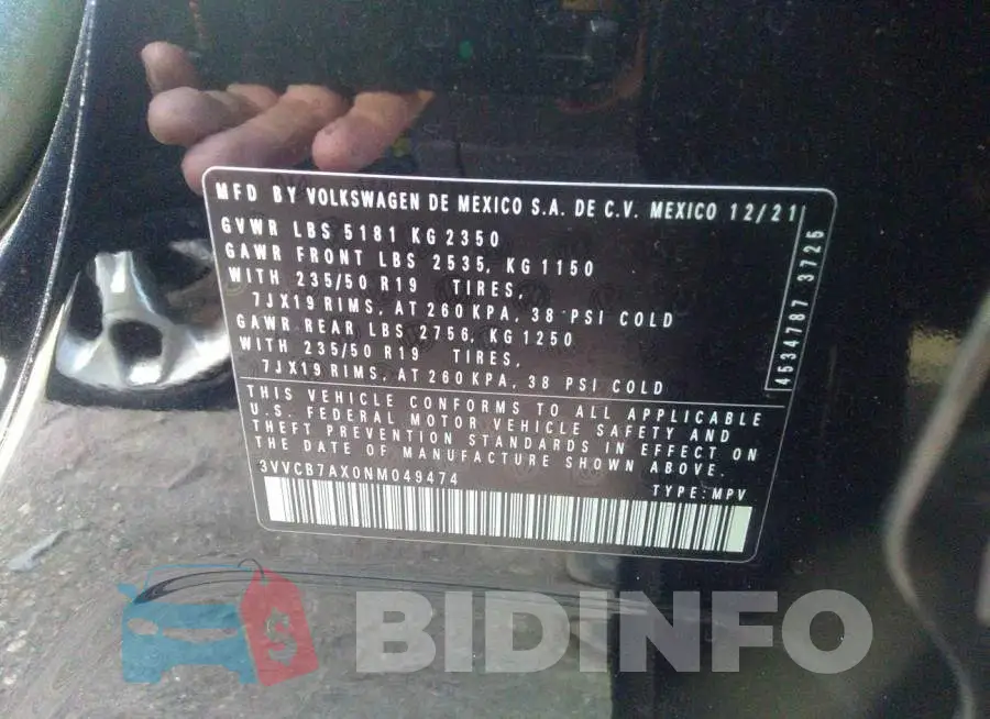 3VVCB7AX0NM049474 Photo# 9
