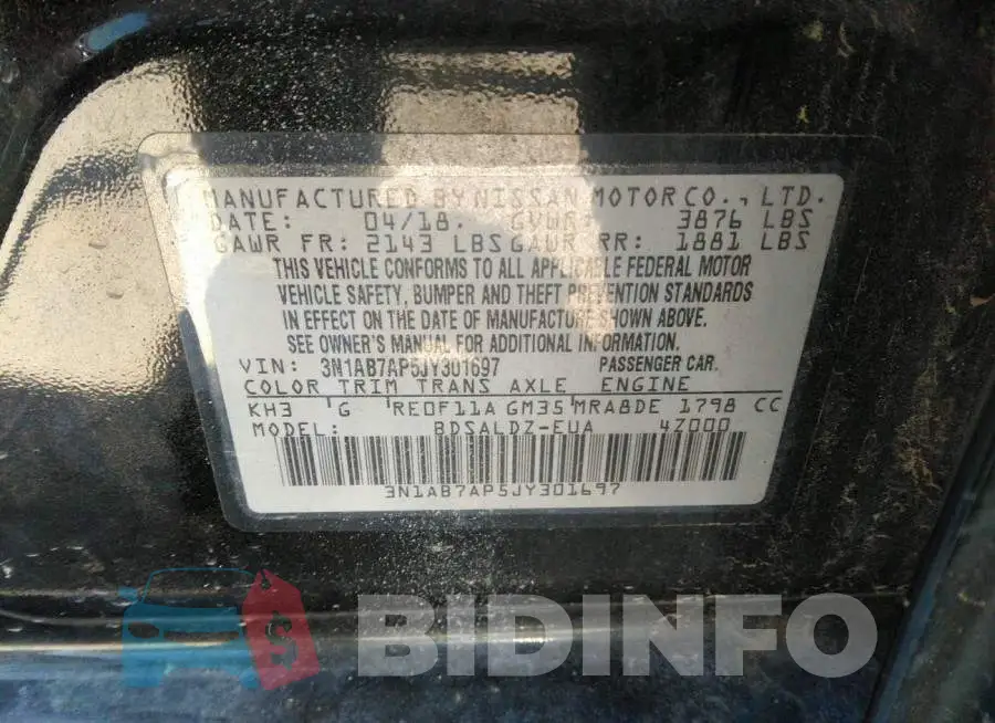 3N1AB7AP5JY301697 Photo# 9