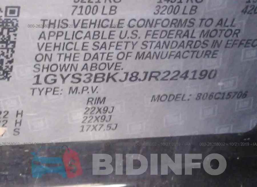 1GYS3BKJ8JR224190 Photo# 9