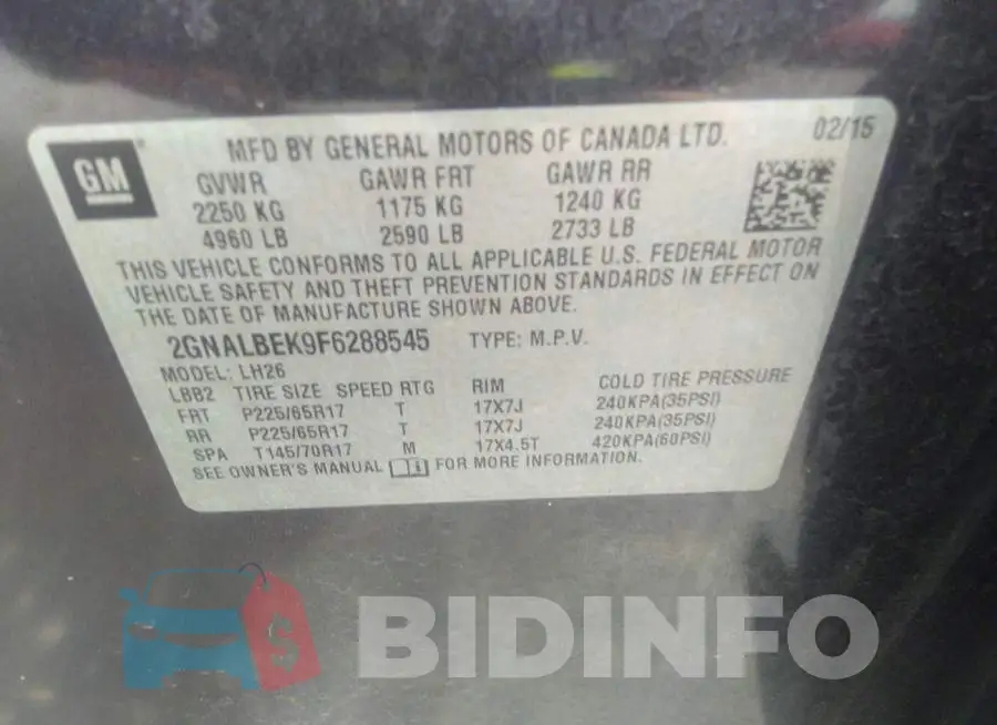 2GNALBEK9F6288545 Photo# 9