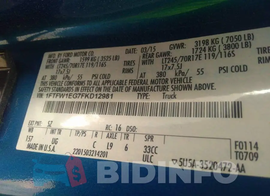 1FTFW1EG7FKD12981 Photo# 9