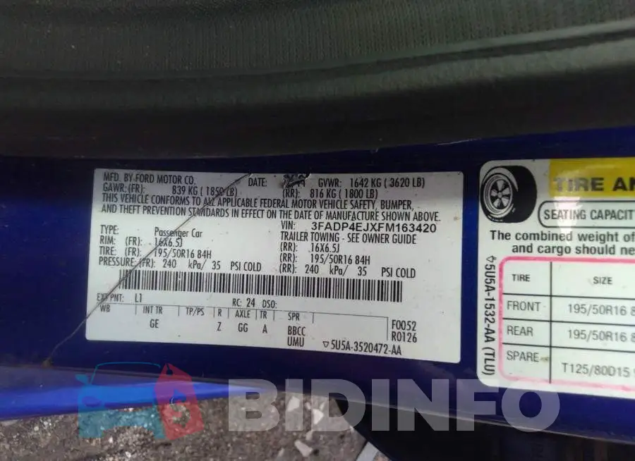 3FADP4EJXFM163420 Photo# 9