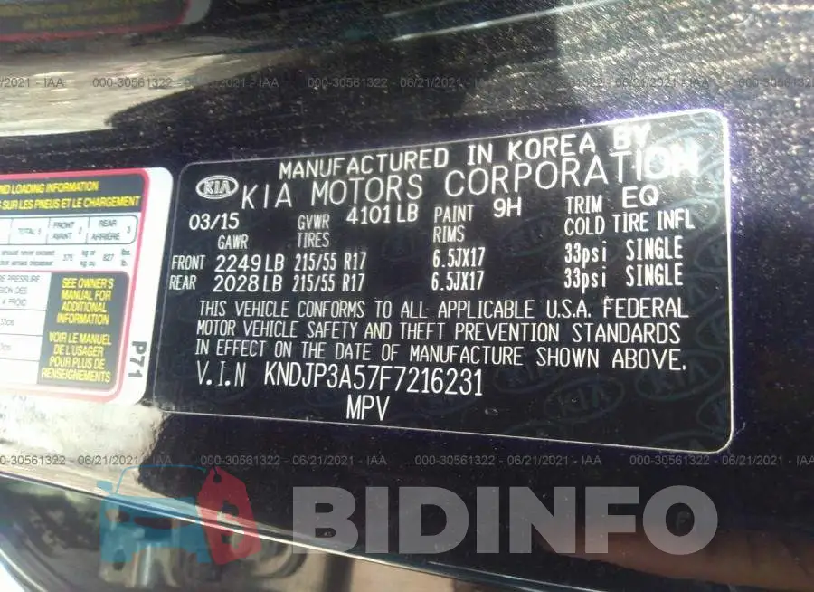 KNDJP3A57F7216231 Photo# 9