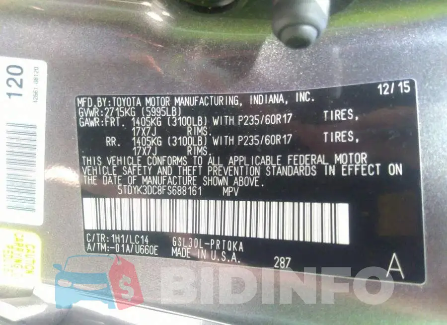 5TDYK3DC8FS688161 Photo# 9
