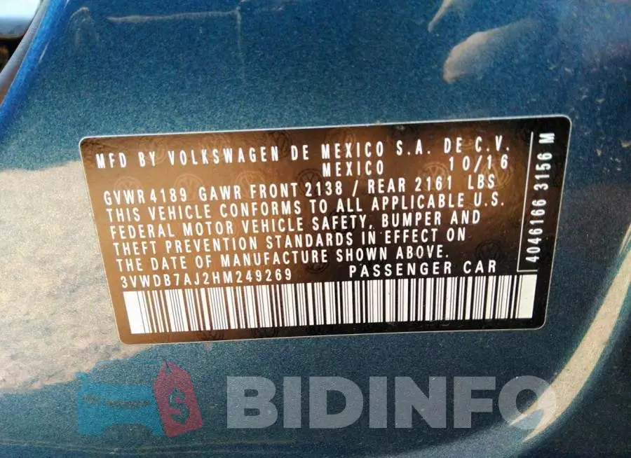 3VWDB7AJ2HM249269 Photo# 9