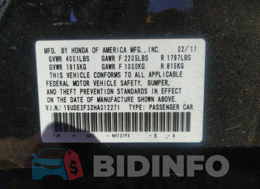 19UDE2F32HA012271 Photo# 9