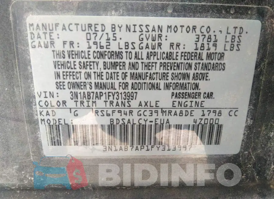 3N1AB7AP1FY313997 Photo# 9
