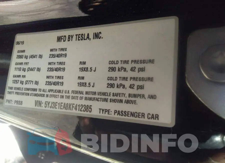5YJ3E1EA8KF412385 Photo# 9