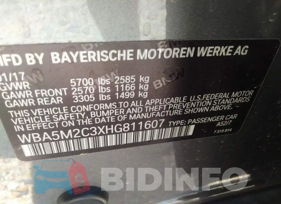 WBA5M2C3XHG811607 Photo# 9