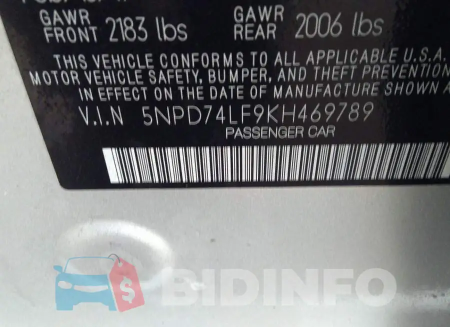 5NPD74LF9KH469789 Photo# 9