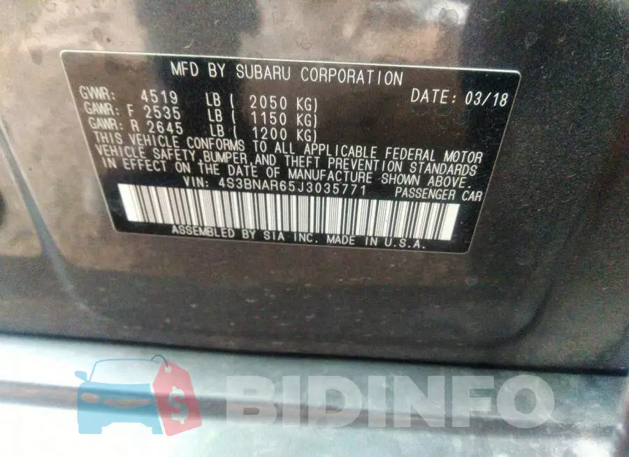4S3BNAR65J3035771 Photo# 9