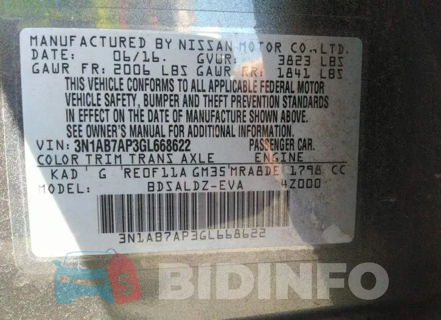 3N1AB7AP3GL668622 Photo# 9