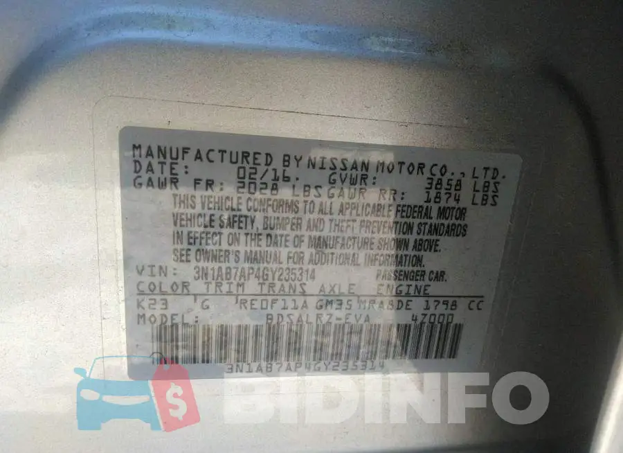 3N1AB7AP4GY235314 Photo# 9