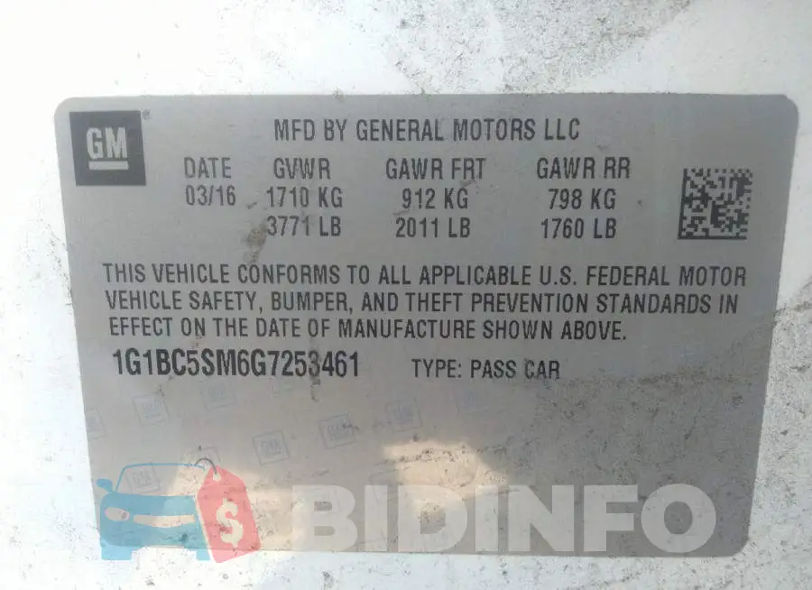1G1BC5SM6G7253461 Photo# 9