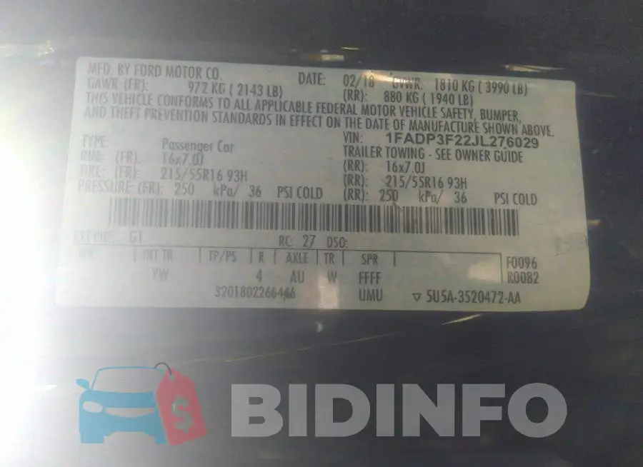1FADP3F22JL276029 Photo# 9