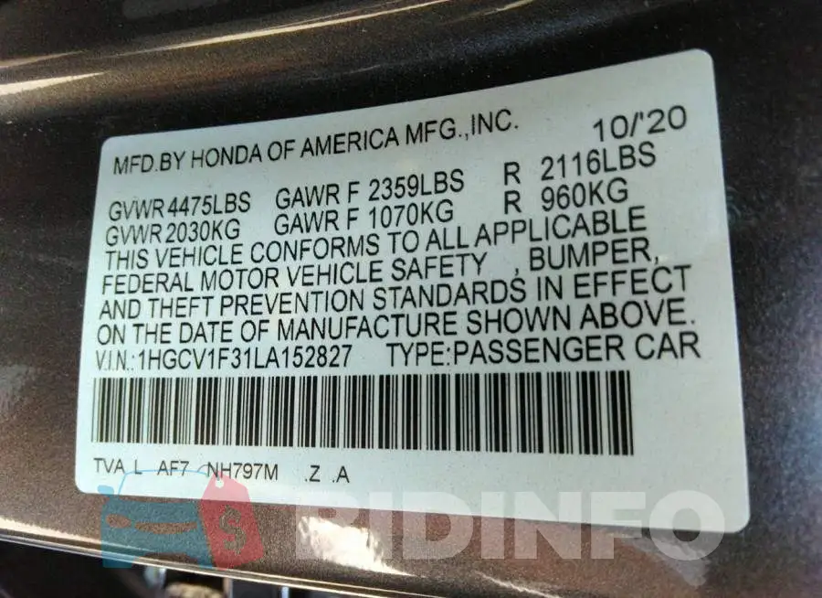 1HGCV1F31LA152827 Photo# 9