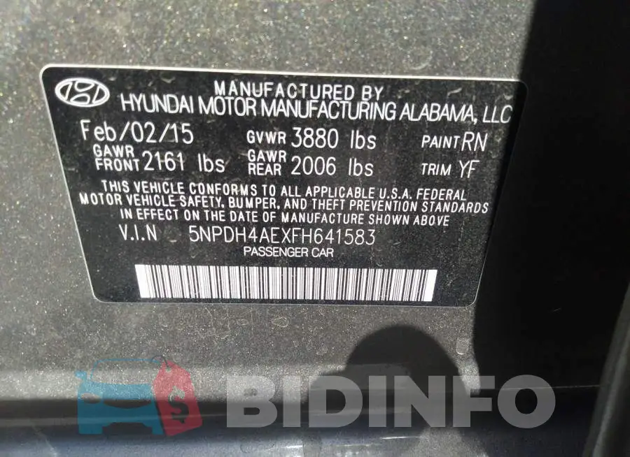 5NPDH4AEXFH641583 Photo# 9