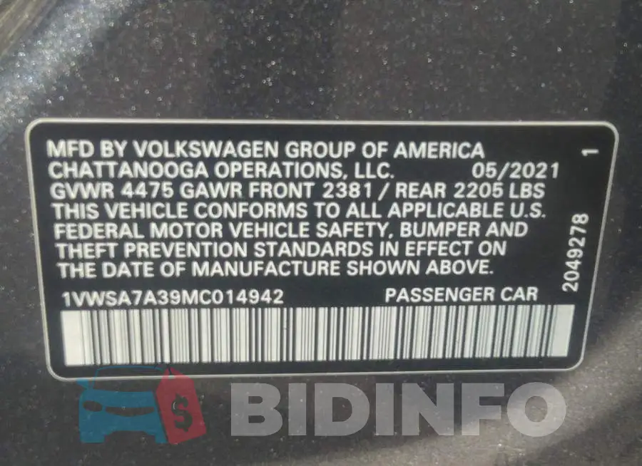1VWSA7A39MC014942 Photo# 9