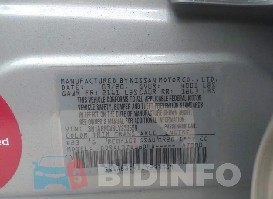 3N1AB8CV8LY233559 Photo# 9