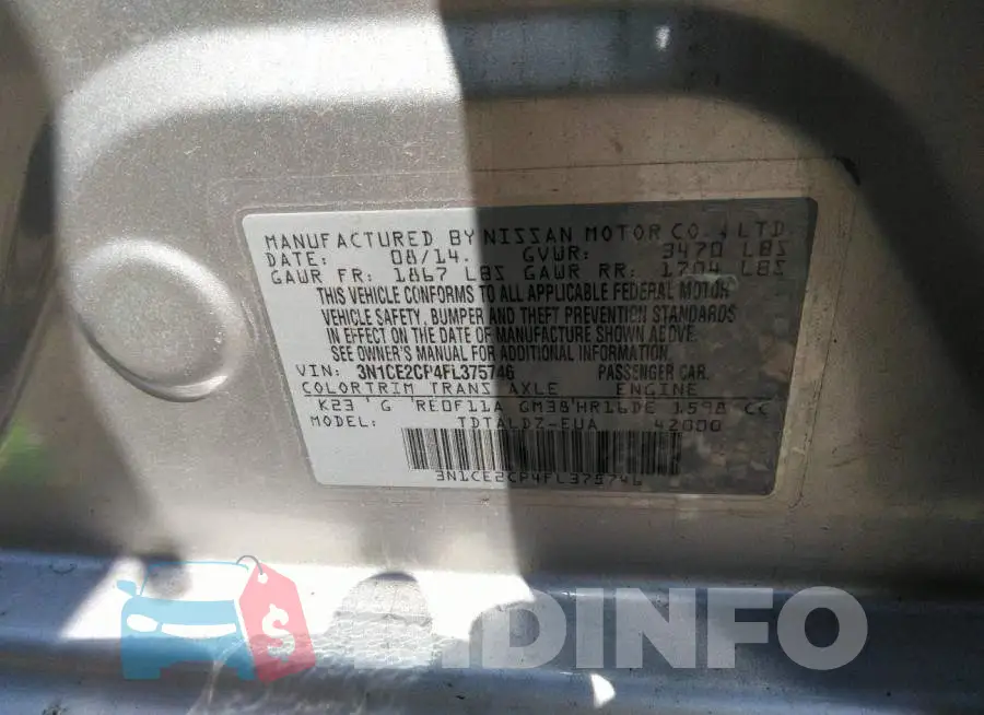 3N1CE2CP4FL375746 Photo# 9