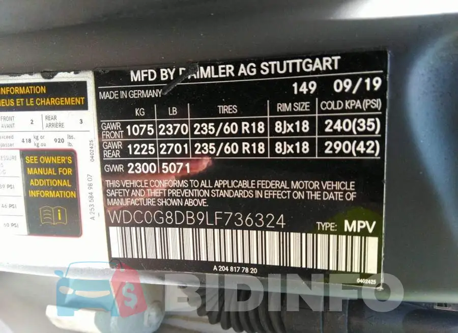 WDC0G8DB9LF736324 Photo# 9