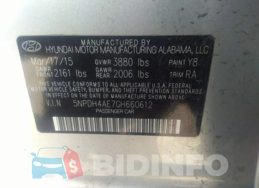 5NPDH4AE7GH660612 Photo# 9