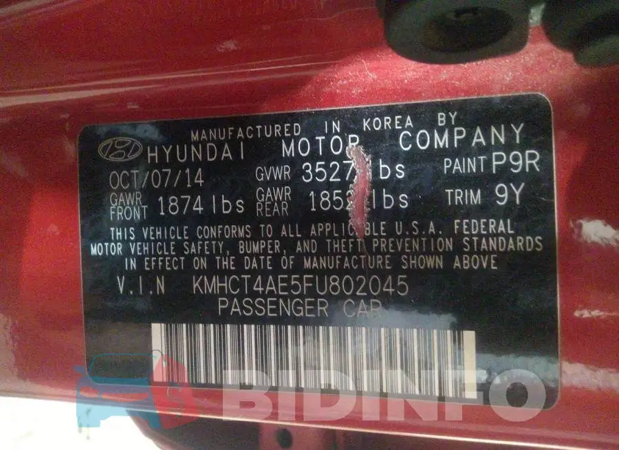 KMHCT4AE5FU802045 Photo# 9