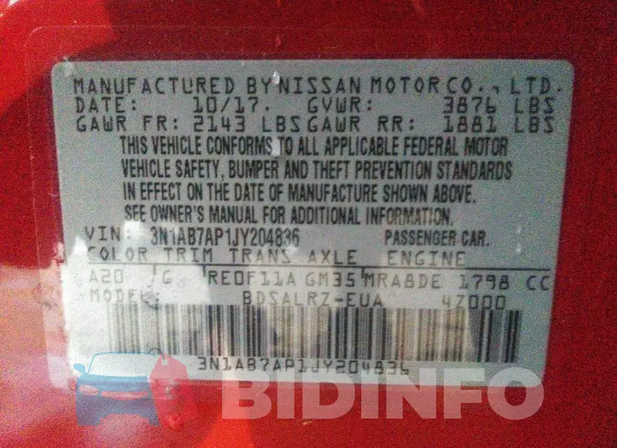 3N1AB7AP1JY204836 Photo# 9