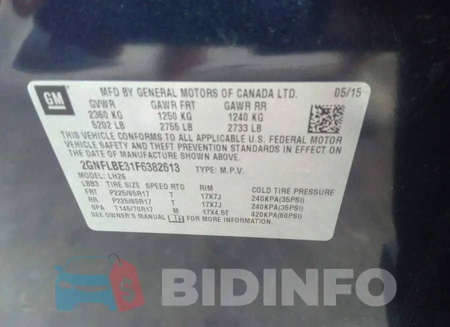 2GNFLBE31F6382613 Photo# 9