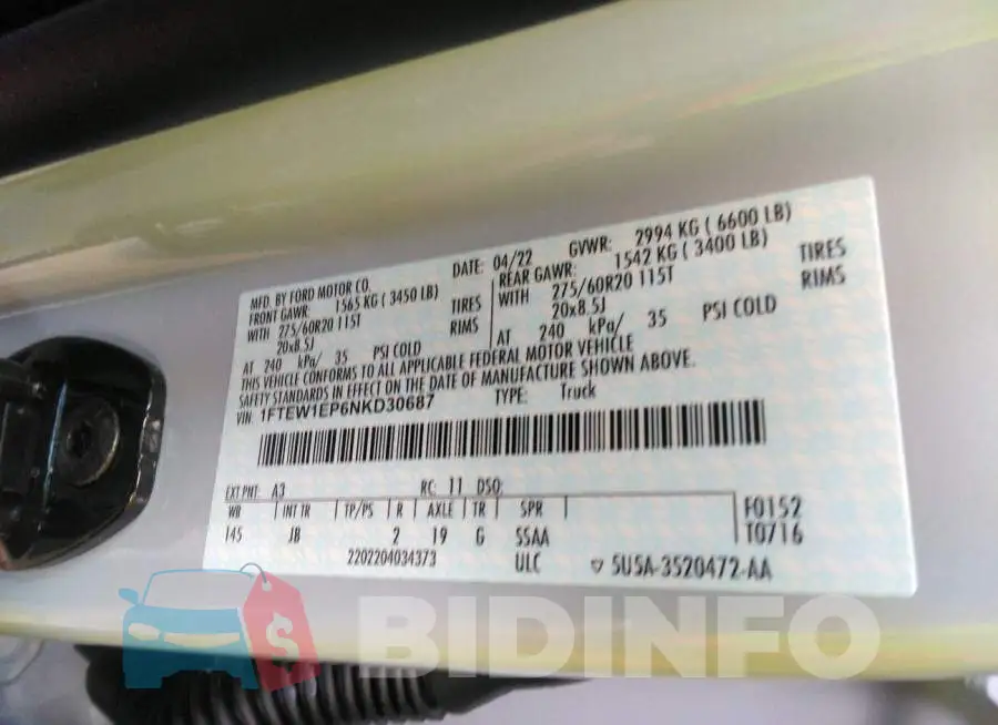 1FTEW1EP6NKD30687 Photo# 9