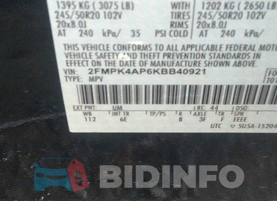 2FMPK4AP6KBB40921 Photo# 9