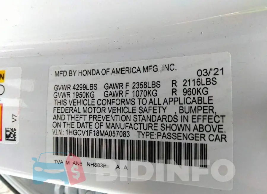 1HGCV1F18MA057083 Photo# 9