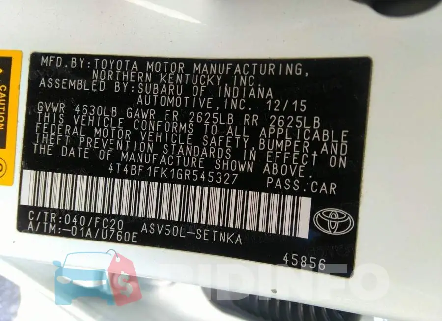 4T4BF1FK1GR545327 Photo# 9