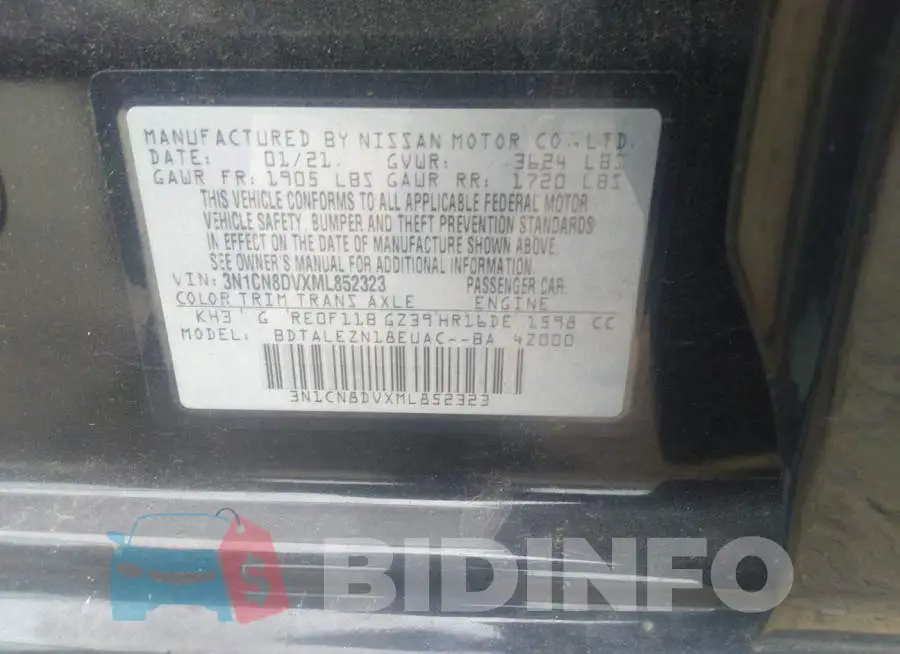 3N1CN8DVXML852323 Photo# 9