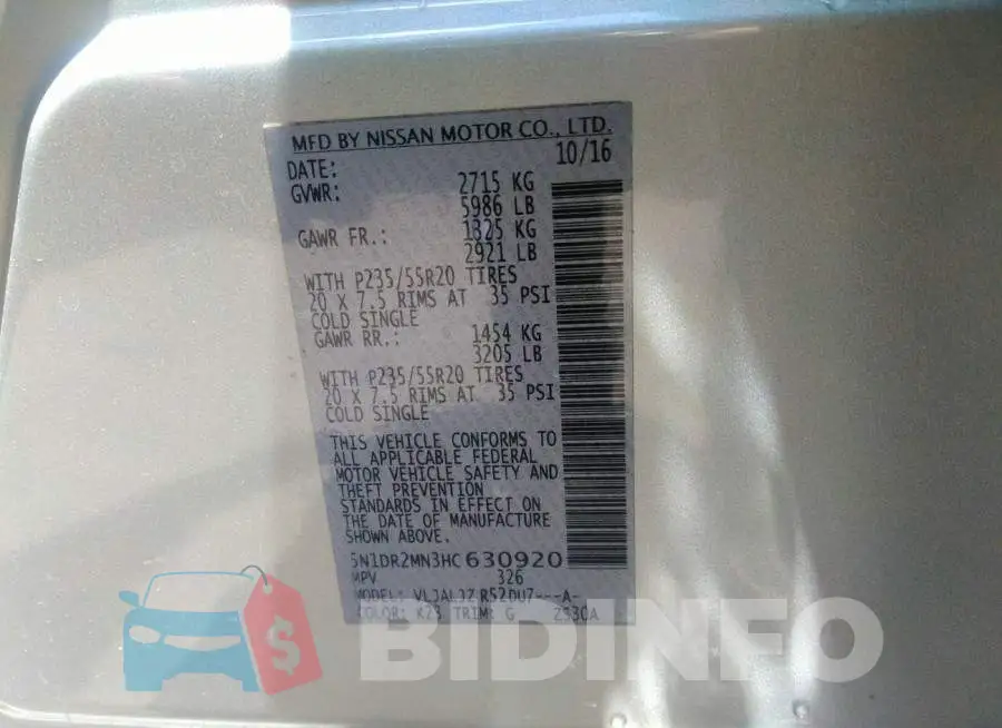 5N1DR2MN3HC630920 Photo# 9