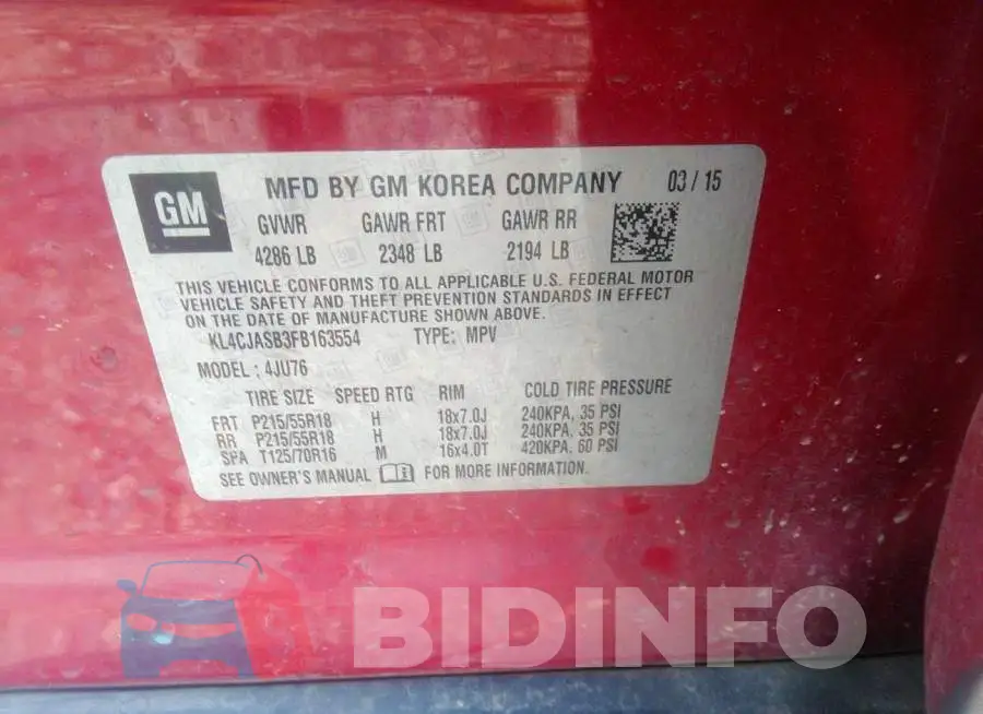 KL4CJASB3FB163554 Photo# 9