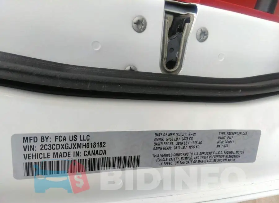 2C3CDXGJXMH618182 Photo# 9