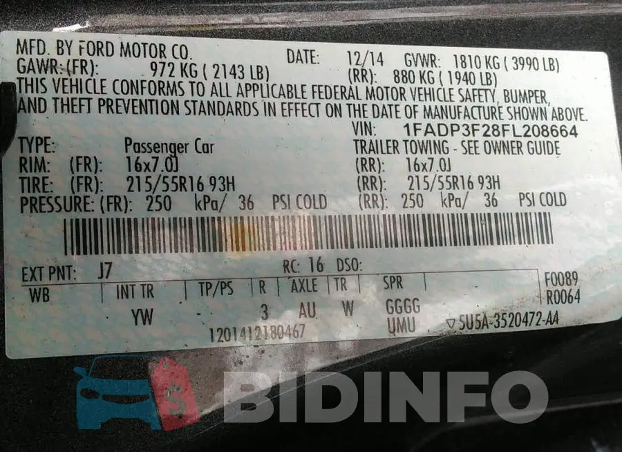 1FADP3F28FL208664 Photo# 9