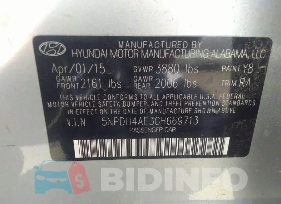 5NPDH4AE3GH669713 Photo# 9