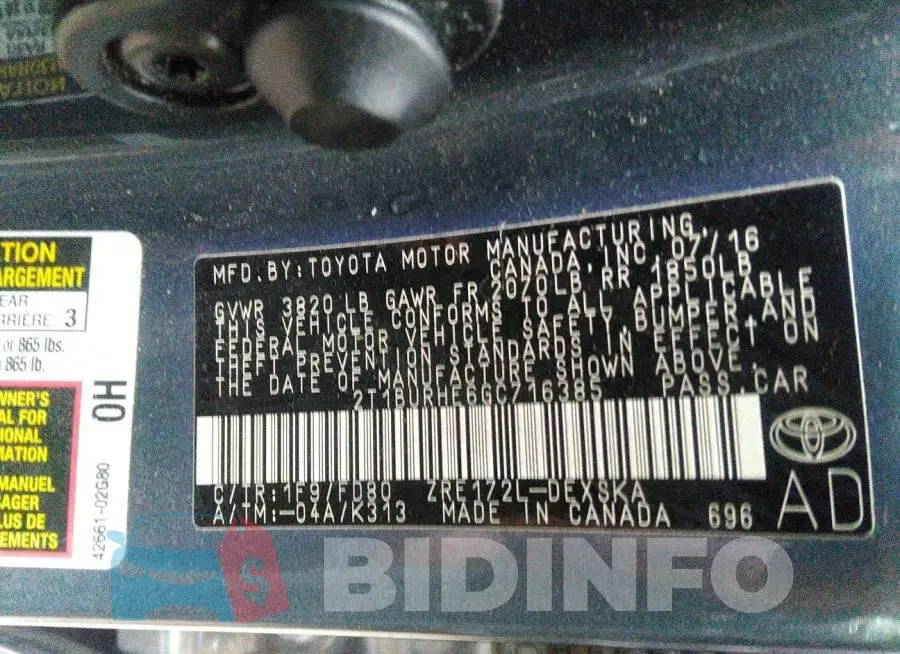 2T1BURHE6GC716385 Photo# 9