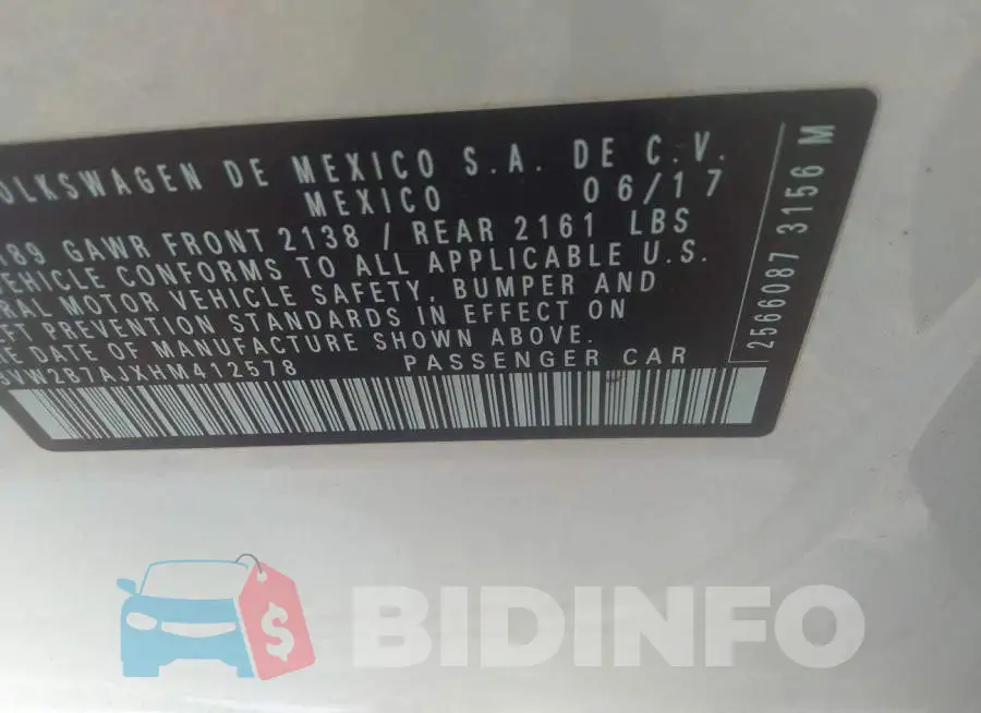 3VW2B7AJXHM412578 Photo# 9