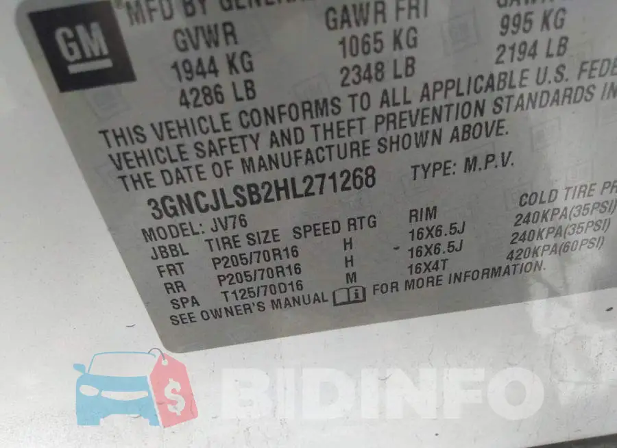 3GNCJLSB2HL271268 Photo# 9