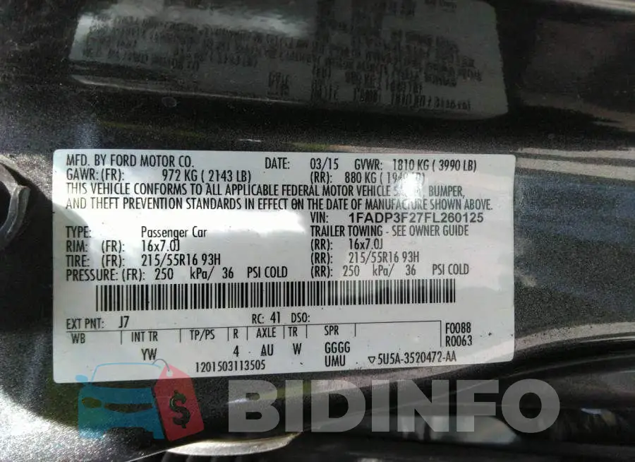 1FADP3F27FL260125 Photo# 9