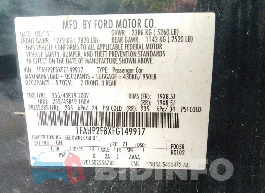 1FAHP2F8XFG149917 Photo# 9