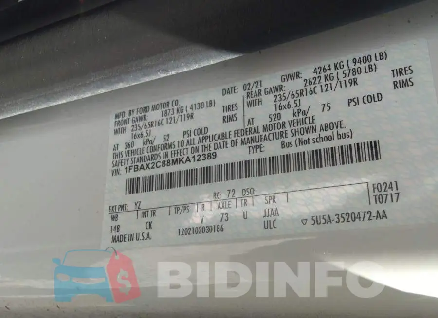 1FBAX2C88MKA12389 Photo# 9