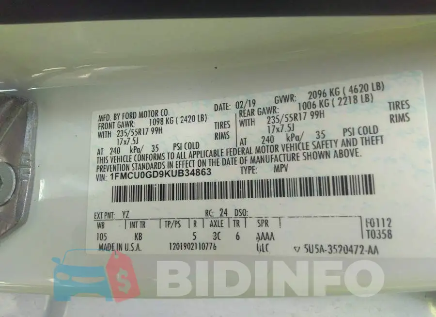 1FMCU0GD9KUB34863 Photo# 9