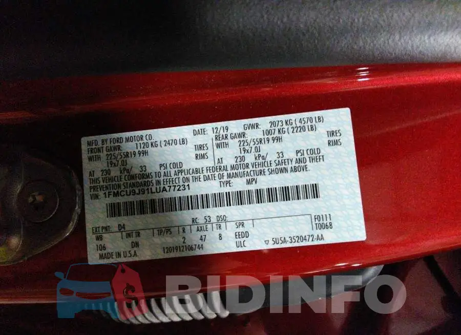 1FMCU9J91LUA77231 Photo# 9