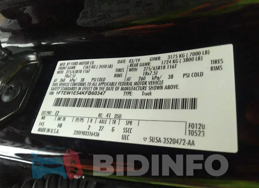 1FTEW1E54KFB60347 Photo# 9