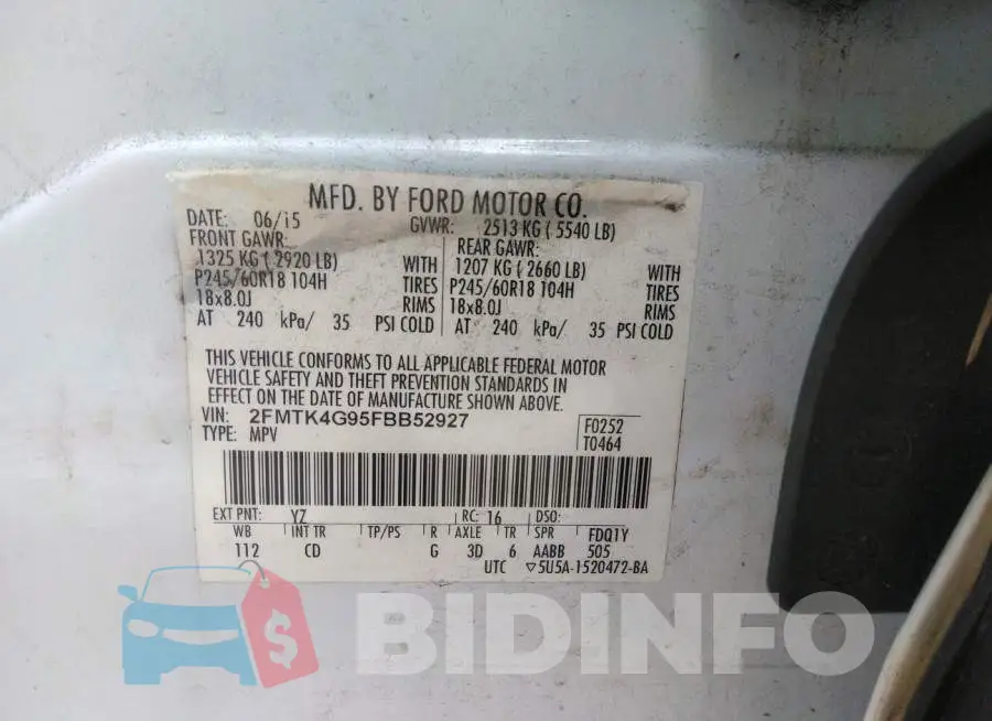 2FMTK4G95FBB52927 Photo# 9