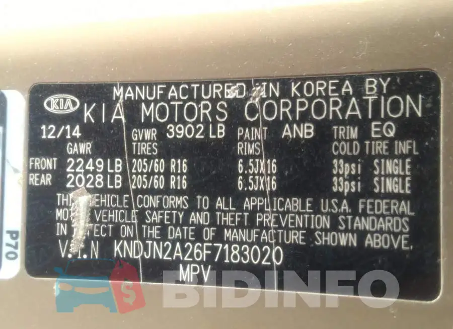 KNDJN2A26F7183020 Photo# 9